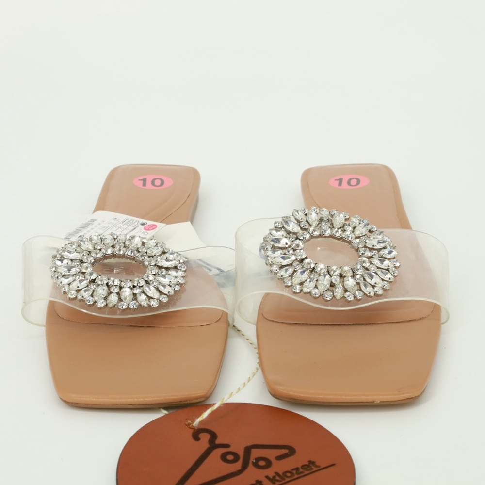 ZARA EMBELLISHED VINYL FLAT SANDALS - Picture 4 of 6